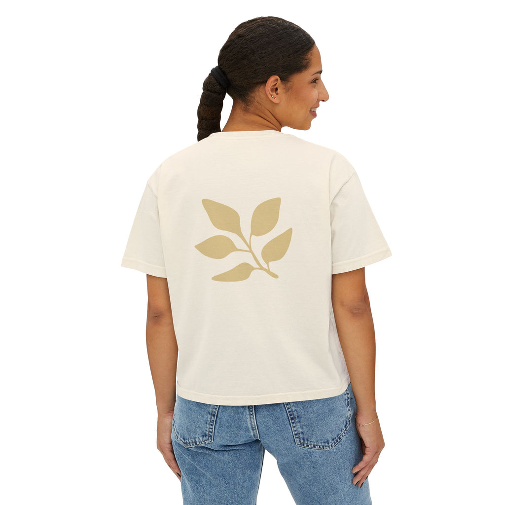 AuraVerde Joyful Leaf Boxy Tee | Oversized Botanical Art Shirt