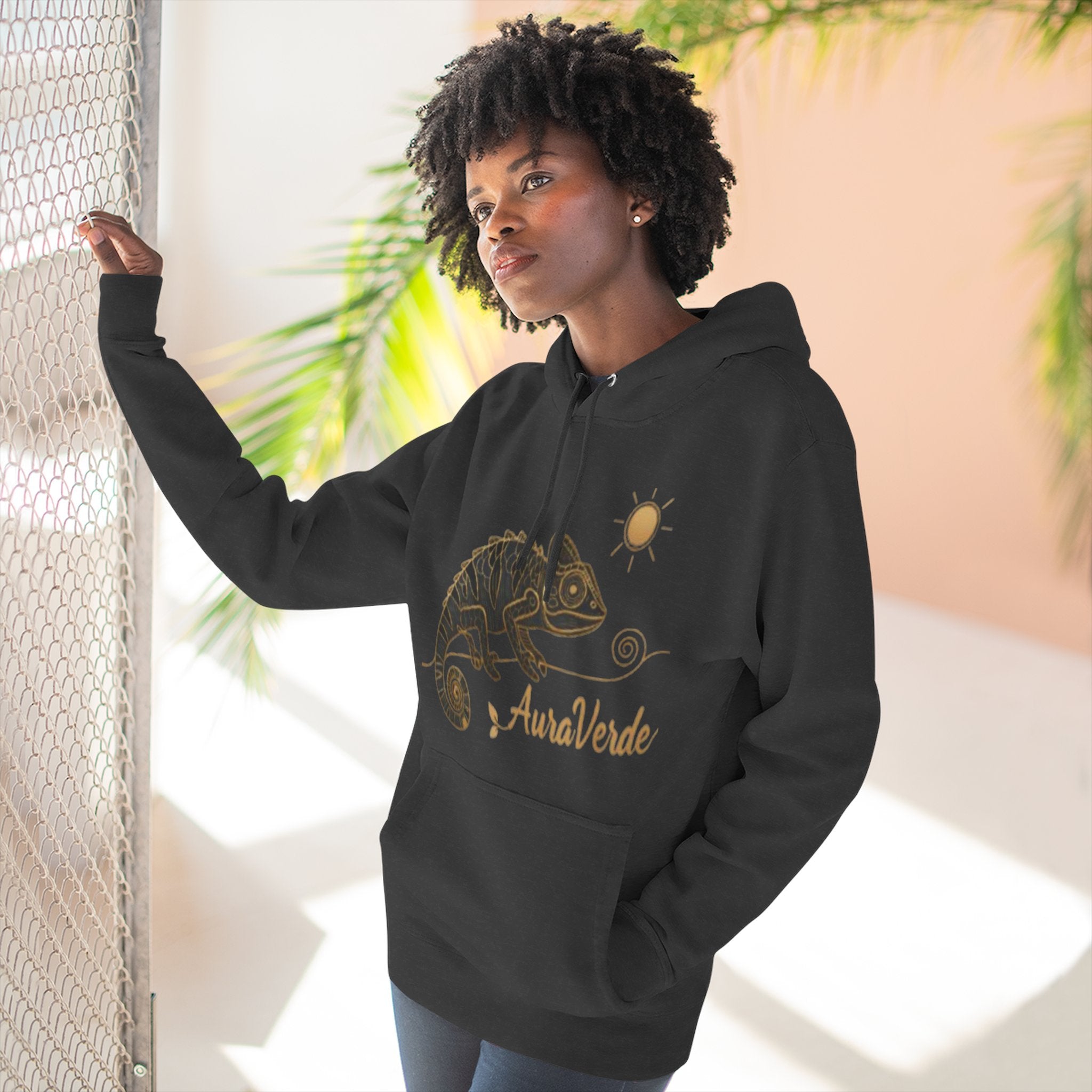 AuraVerde Chameleon Fleece Hoodie | Coastal Nature Unisex Sweatshirt