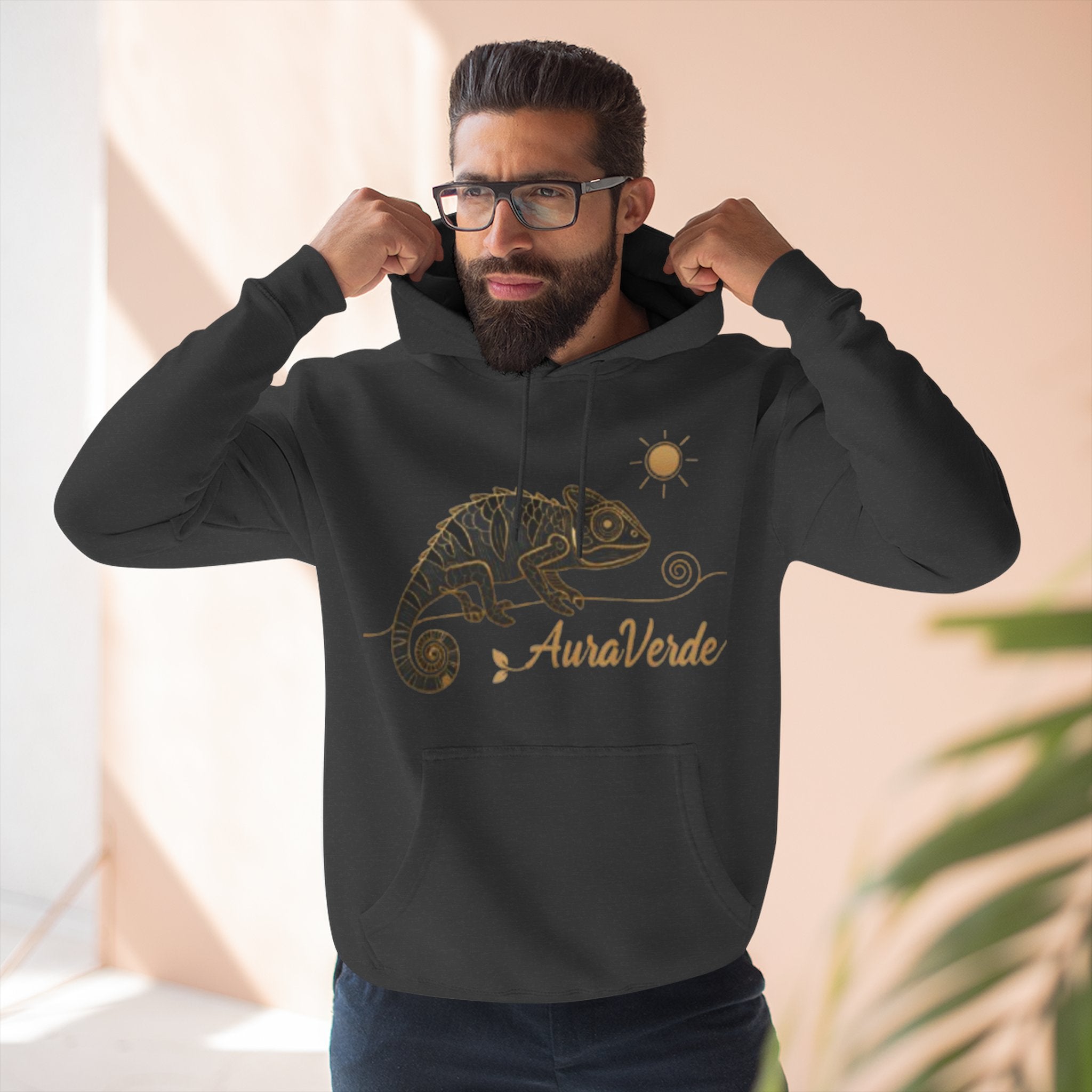 AuraVerde Chameleon Fleece Hoodie | Coastal Nature Unisex Sweatshirt