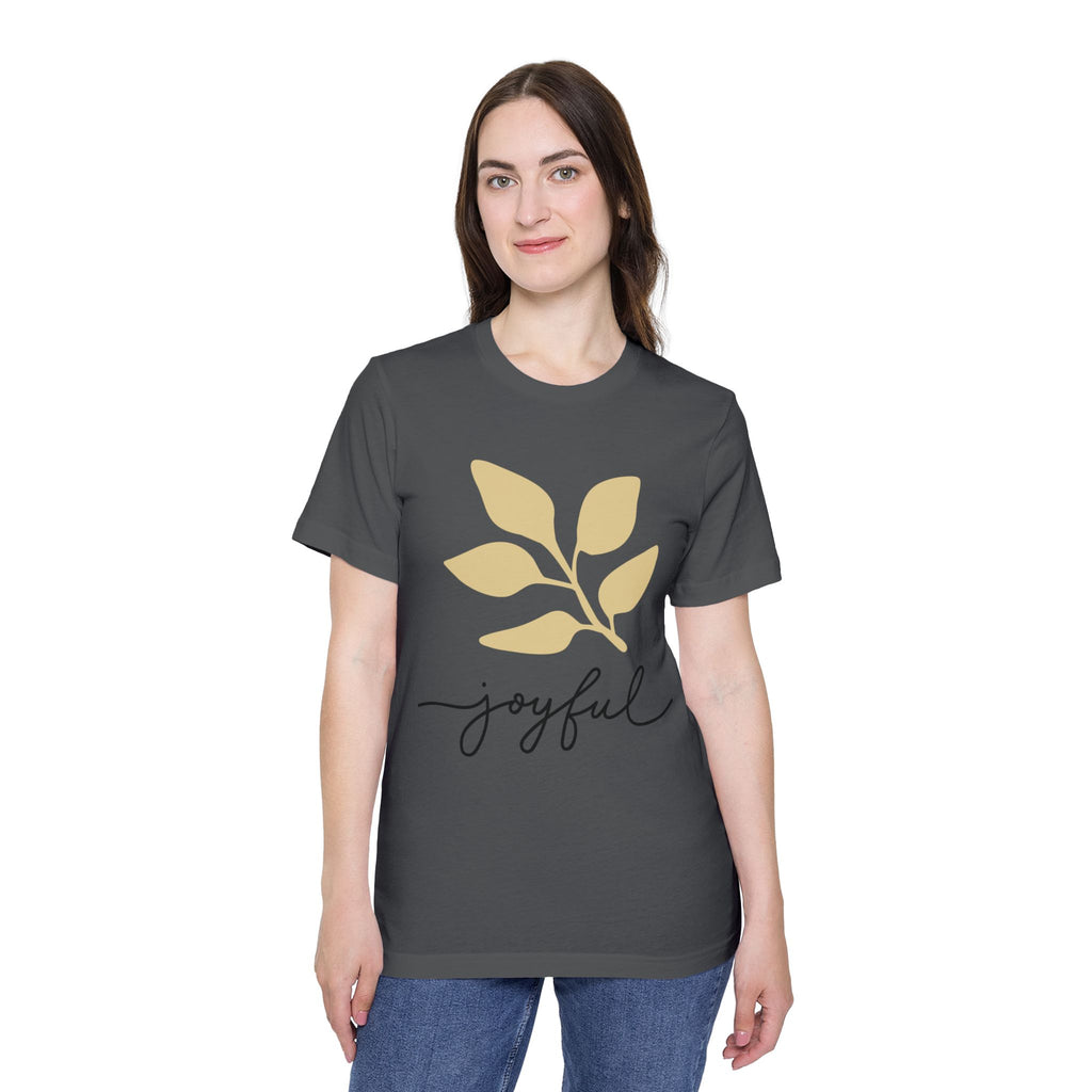 AuraVerde Joyful Leaf Script Tee | Whimsical Nature Graphic Shirt