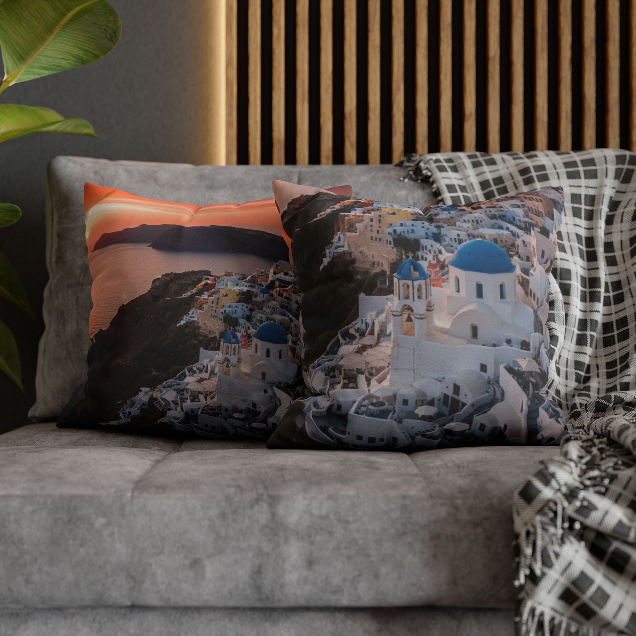 AuraVerde | Santorini Sunset — Decorative Throw Pillow