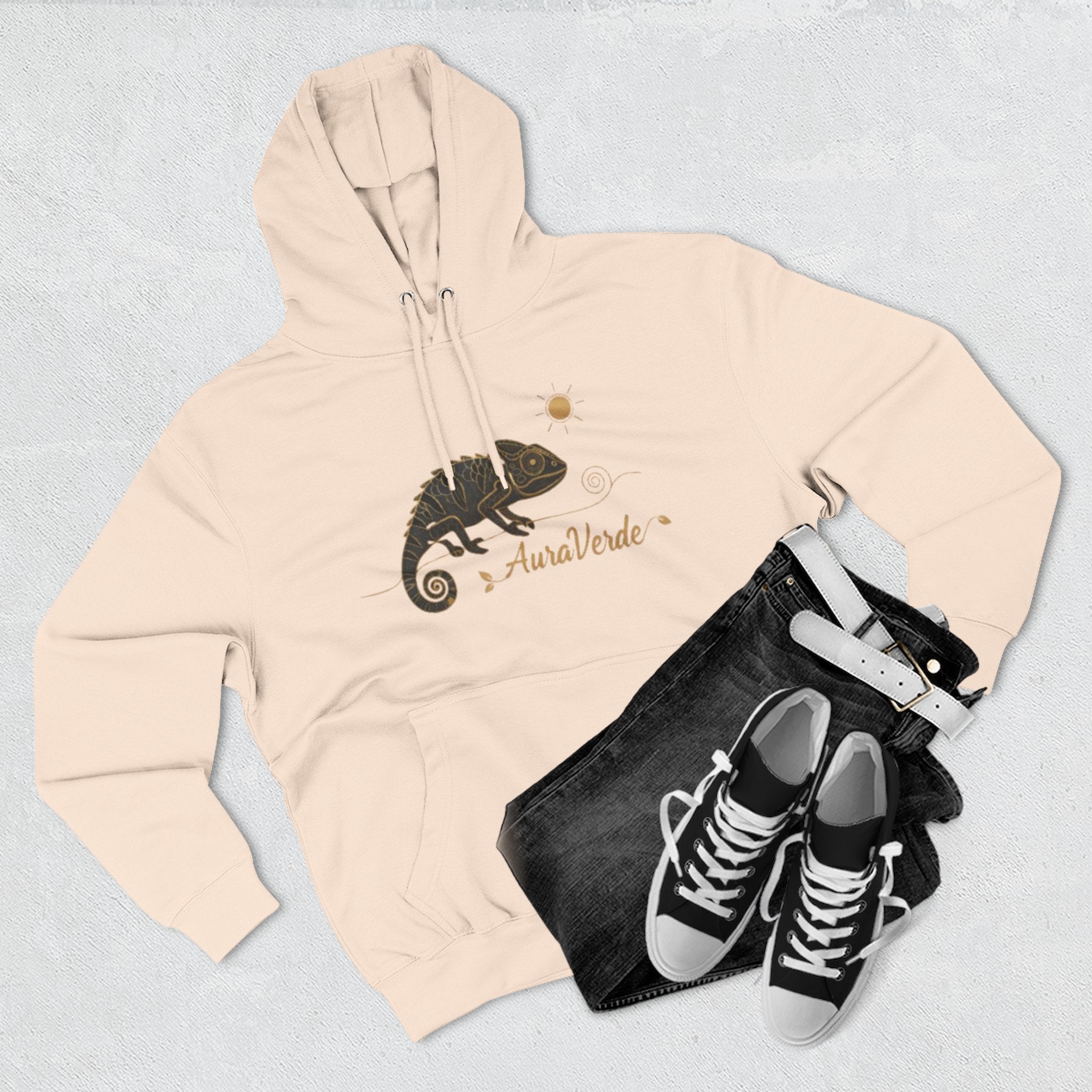 AuraVerde Chameleon Fleece Hoodie | Coastal Nature Unisex Sweatshirt