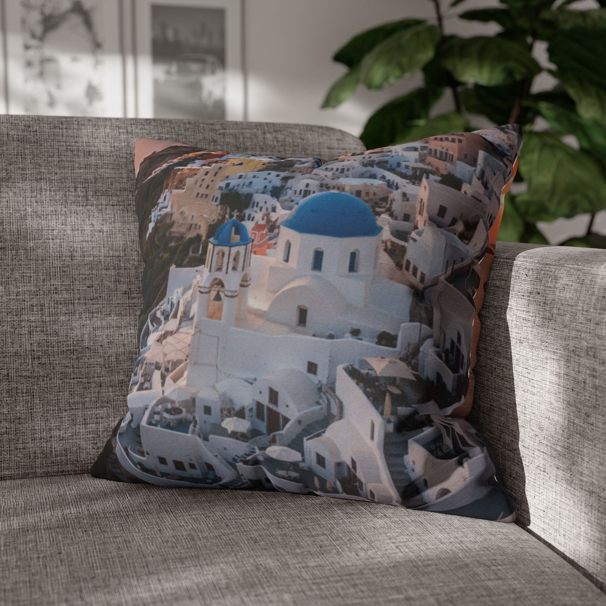 AuraVerde | Santorini Sunset — Decorative Throw Pillow