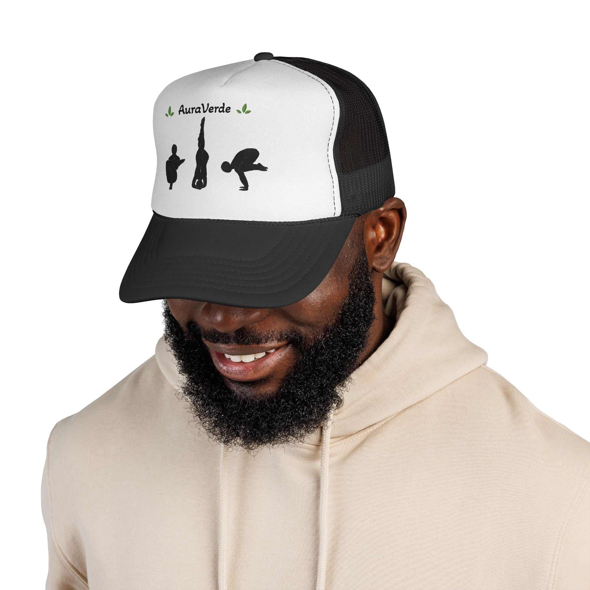 AuraVerde Yoga Trucker Hat | Silhouette Poses Mesh Cap
