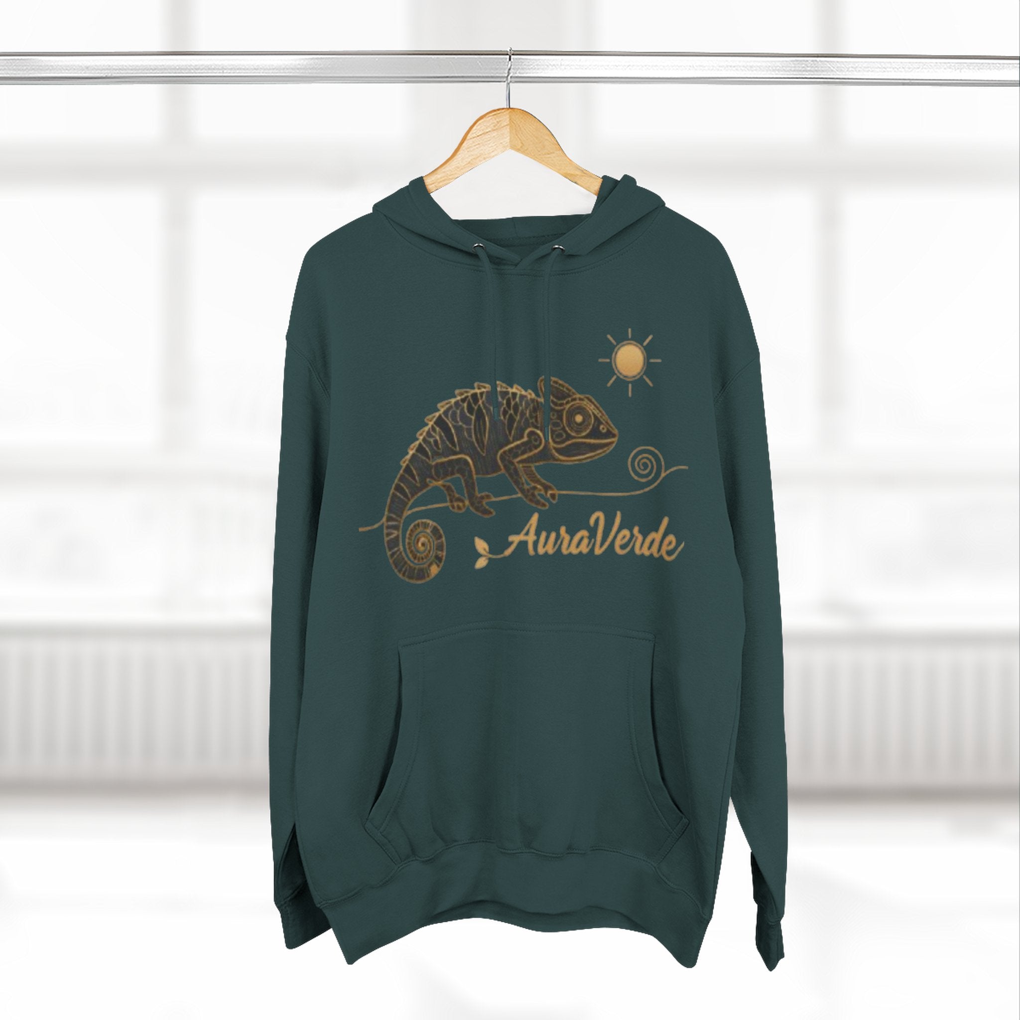 AuraVerde Chameleon Fleece Hoodie | Coastal Nature Unisex Sweatshirt