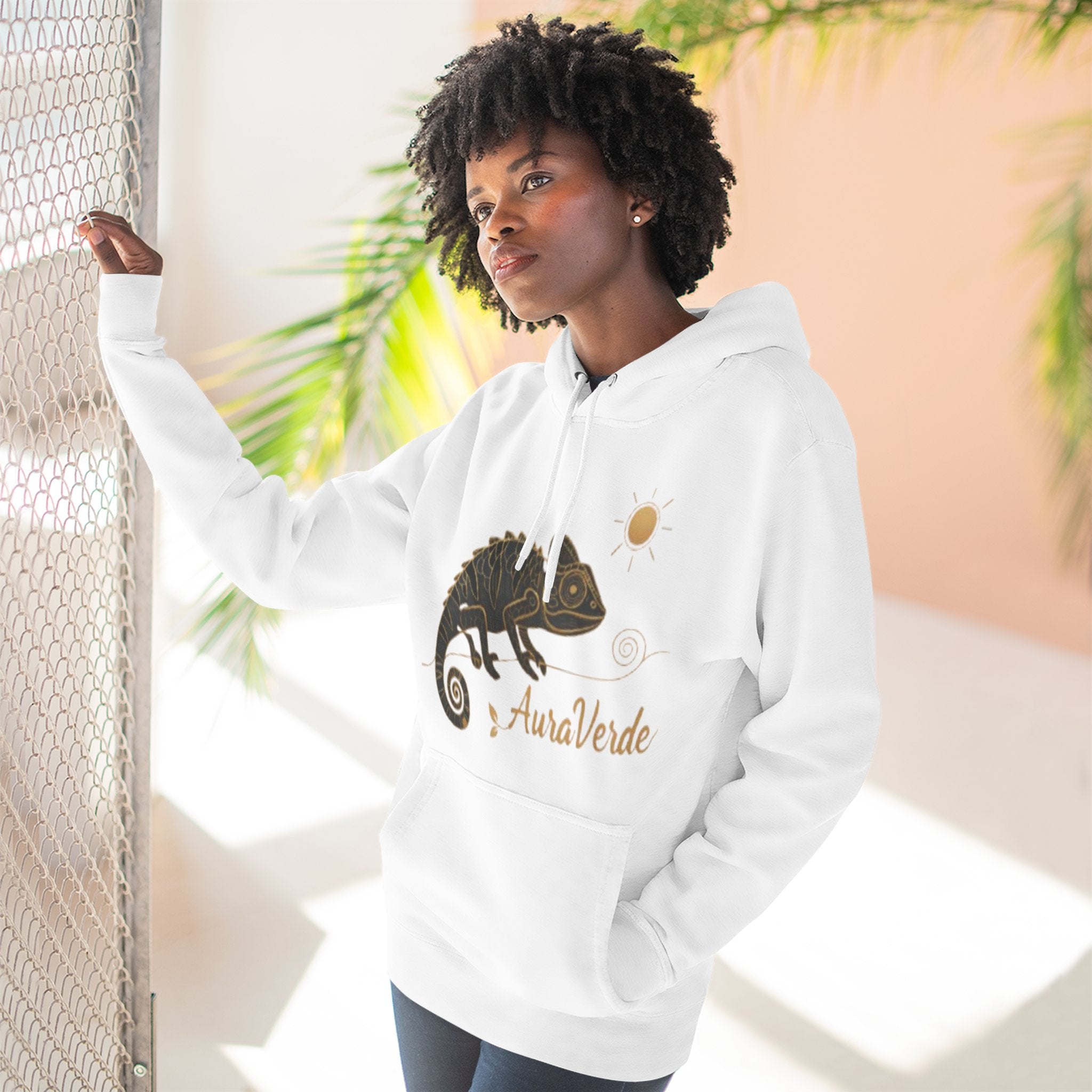 AuraVerde Chameleon Fleece Hoodie | Coastal Nature Unisex Sweatshirt