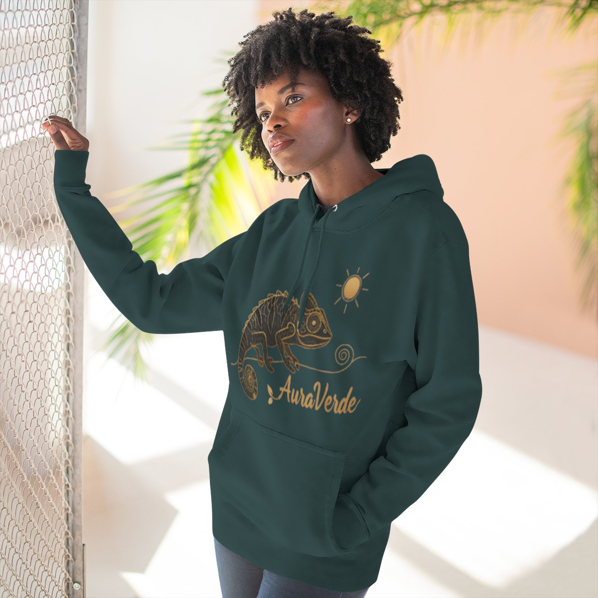 AuraVerde Chameleon Fleece Hoodie | Coastal Nature Unisex Sweatshirt